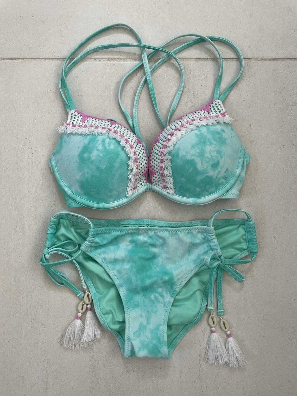 Shade & Shore Swim Bikini Swimsuit Tie Dye Crochet Tassel Swimwear